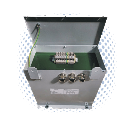 Trasformatore trifase resinato in contenitore di metallo verniciato RAL7035 DISEGNO CLIENTE